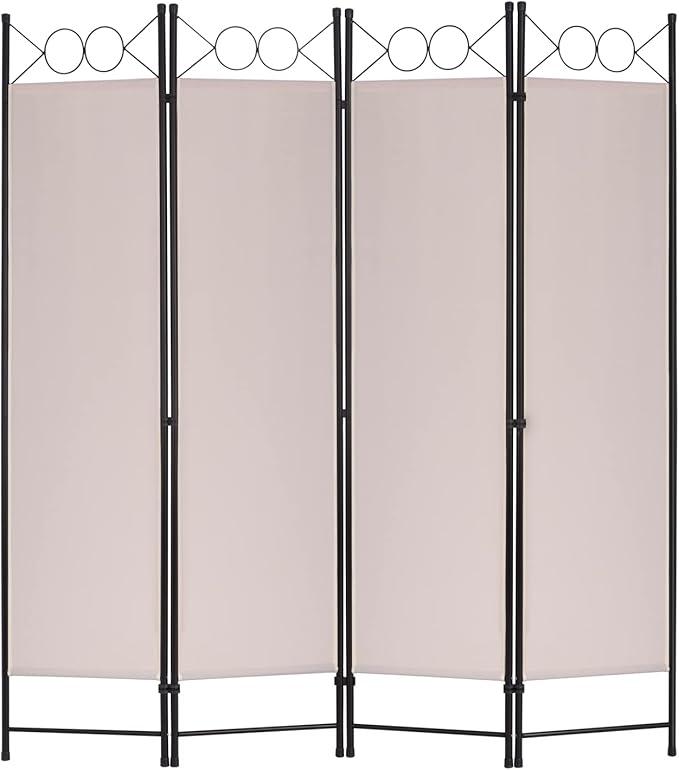 4 Panel 68" H Room Divider Partition Folding Steel Frame Screen Freestanding Privacy Divider Portable Breathable Partition Japanese-Inspired Oriental Shoji Screen Wall Divider for Home Office, Tan
