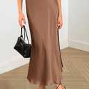 PRETTYGARDEN Women's Satin Skirts Dressy Casual 2026 Fall High Waisted Cocktail Wedding Flowy Elegant A Line Midi Skirt (Beige, M)