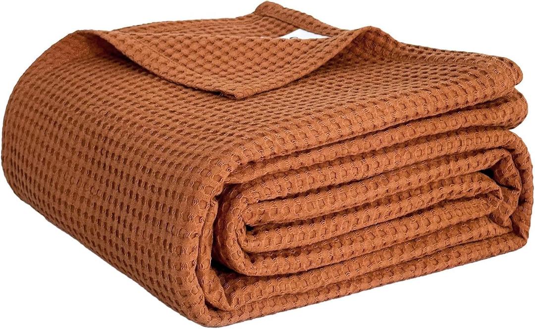 100% Cotton Waffle Weave Throw Blanket, Soft Lightweight Breathable Cozy Blankets for Bed Couch Home Dcor All-Season Use(Caramel, 40"x50")
