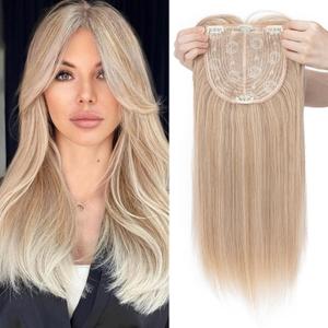 MY-LADY Hair Toppers for Women with Thinning Hair 14 Inch 6"x6" Lace Base Wiglets with Side Bangs Clip in Synthethic Hairpieces Mixed Blonde