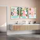 3Pcs Pink Bathtub Plant Canvas Wall Art Maximalist Botanical Bathroom Posters Prints Paintins Pink toilet bathtub sink Wall Decor Pictures for Washroom Artwork Home Decoration Unframed