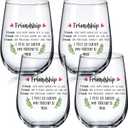 4 Pack 17oz Friendship Wine Glasses Galentines Day Gifts for Friend Group Women Stemless Wine Glass Best Friend Birthday Valentines Day Gifts for Women Bestie