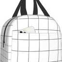 3 x White Lunch Box Insulated Checkered Lunch Bag, Reusable Snack Bag Food Container For Boys Girls Men Women School Work Travel Picnic Waterproof Outdoor Tote Handbags For Adults Kids