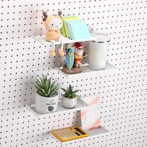 Lineshading 4 Pcs Pegboard Shelves, 10 x 4 Inch Metal Shelf Brackets Pegboard Tray Accessories Wall Organizer for Craft Room Home Garage Nursery Workbench Kitchen (White)
