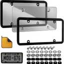 2 Pack License Plate Covers Frames : Rust-Proof Car License Plates Shields Holder -with Screw Caps - Clear License Plate Protector for US Standard Cars (Grizzly)