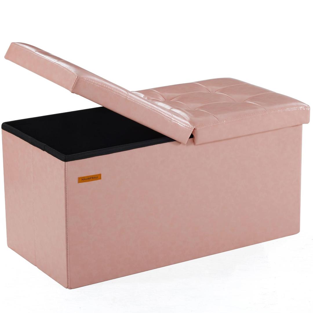 HAUSFRAU Ottoman with Storage Bench Folding Foot Rest Stool Pink