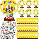 Motipuns 80 Pcs Father's Day Picture Frame Craft Kits, Included 30 Pcs DIY Cardboard Photo Frame, 20 Pcs Father's Day Stickers and 30 Pcs Decorative White Ribbon for Game Activities (Trophy Shape)