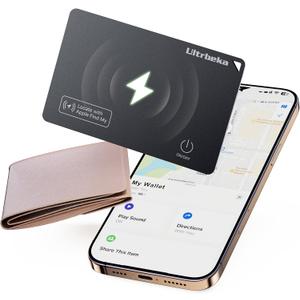 Ultrbeka UltraThin Wallet Tracker Card 0.094in IP68 Waterproof Bluetooth Tracker for Wallet, Passport, Work with Apple Find My APP, Wireless Charging, Card Locator [Apple MFi Certified] iOS Only