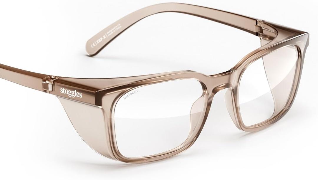 Stoggles Rectangle Z87.1 Certified Safety Glasses, Blue-Light, UV Blocking Lens, Top & Side Shield, Anti-Fog, Stylish Eyewear, Medium Standard Fit