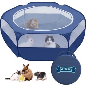Small Animal Playpen with Zippered Top, Portable Waterproof Pet Cage (47"x23") for Kitten, Bunny, Guinea Pig, Hamster, Chicken Brooder, Indoor & Outdoor Exercise Pen, Foldable Design (Navy)