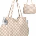 Cmipeob Corduroy Tote Bag for Women Large Capacity Cute Zipper Laptop Work Travel Gym Tote Bag Teacher Nurse Bible Bag Hand Bags Lightweight Multi Compartment Cord Purse with Inner Pocket Khaki