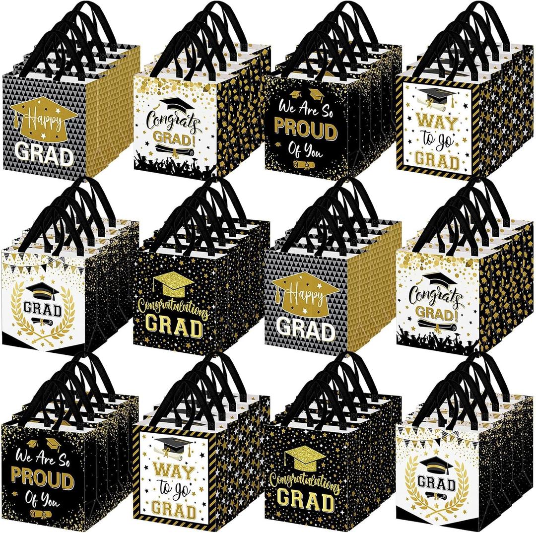 Wesnoy 48 Pcs Graduation Gift Bags Bulk with Handles 2026 Non Woven Congrats Grad Candy Bag Reusable Tote Bag Graduation Party Favor for College High School Graduate Decoration, 11.4 x 10.6 x 4.7 Inch