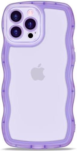 Anuck for iPhone 13 Pro Case Wavy Edge Clear Back Design, Anti-Slip Grip Cute Wave Curly Frame Shape Shockproof Soft TPU & Hard Bumper Protective Phone Case Cover for Women Girls, Clear Purple