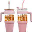 chunmo 40 oz Glass Tumbler with 2 Lids-Bamboo Straw Lid & 2-in-1 Sip and Flip Straw Lid,Iced Coffee Cup with Handle, Glass Water Bottles with Silicone Sleeve,Glass Cup with Straws, BPA Free-1 Pack