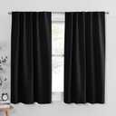 PONY DANCE Short Blackout Curtains 45 inch Long - Thermal Insulated Black Curtains for Bathroom/Kitchen/Bedroom, 42 Wide by 45 Inches Length, Black, 2 Panels