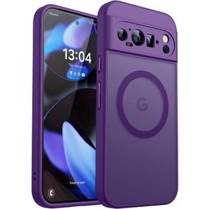 CANSHN Magnetic for Google Pixel 9 Pro Case(6.3 Inch), Upgraded [Full Camera Protection] [Compatible with Magsafe] [Translucent Matte] Shockproof Protective Phone Cover, Deep Purple