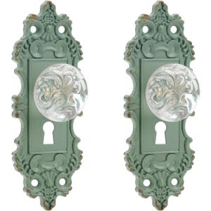 SOFFEE DESIGN 2pcs Vintage Cabinet Knob Dresser Drawer Pulls, Distressed Closet Handles with Clear Resin Knob, Door Knobs for Cupboard, Kitchen Furniture - Matte Green