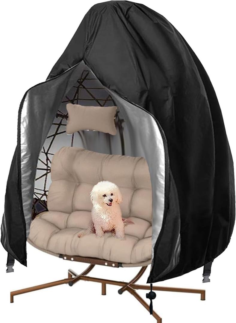 UpgradedPatio Egg Chair Covers with Zipper, 91 x 80 Large Wicker Egg Swing Chair Covers, Waterproof Heavy Duty Weather Resistant Outdoor Chair Cover, Windproof Hanging Chair Cover, Black, 1 Pack