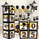 2025 Graduation Party Decoration Black Balloon Boxes with Letters 2025 Grad & So Proud of You and 4 pcs Ballons