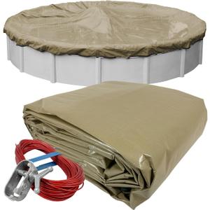 Robelle 24 ft Industrial Taupe Winter Pool Cover for Above Ground Pools, 4 ft Overlap (28 ft Cover Size), Solid 14 x 12 Scrim, 4.5 oz/yd2
