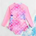 GORGLITTER Girl's Swimsuit One Piece Long Sleeve Rash Guard Scale Ruffle Bathing Suit Bikini Cute Swimwear