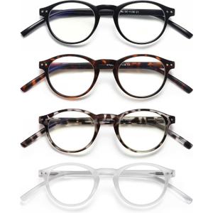 EYEURL 4-Pack Round Reading Glasses for Women Men Blue Light Glasses Retro Round Readers