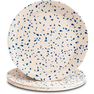 Nook Theory 4 Pack Reusable Bamboo Plates - Non-Toxic Toddler and Kids Plate, Dishwasher Safe, Not Microwavable Dinnerware (Terrablue 8")
