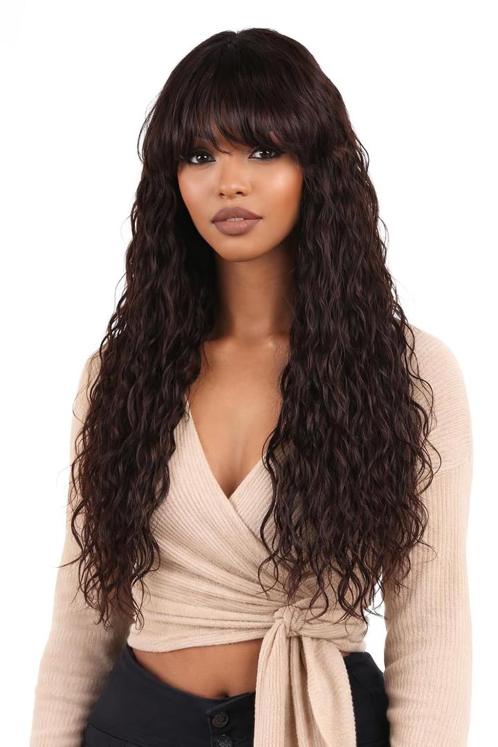 Body Wave Wigs with Bangs Human Hair Wig for Women None Lace Wear and Go Glueless Wet and Wavy Wig Natural Machine Made Brazilian Virgin Human Hair Wigs 24 inch