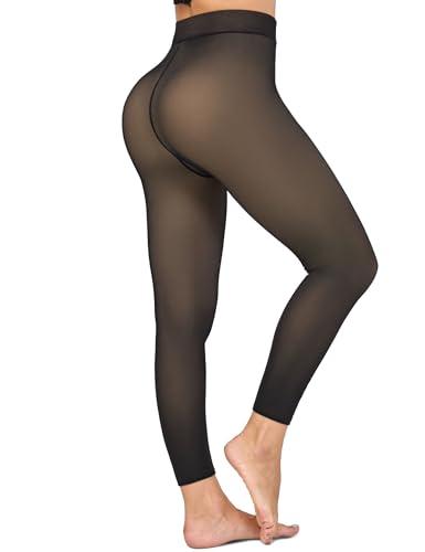 KBVOT Fleece Lined Tights Women Sheer Warm Pantyhose Leggings Fake Translucent Thermal Winter Thick Tights for Dresses, XL