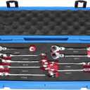 9Pcs Metric Open Flexs Heads Ratcheting Wrench Combination Set 8-17mm, Metric Spanner with 72 Teeth, Chrome Vanadiums Steel Tubing Ratchet 180 Degree Adjustable