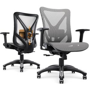 Ergonomic Office Chair, Mesh Computer Desk Chairs with Adjustable Lumbar Support, 3D Armrest, Tilt Function, Comfy Wide Seat, Executive Work Task Chair for Company & Home, Gaming Chair (Grey)