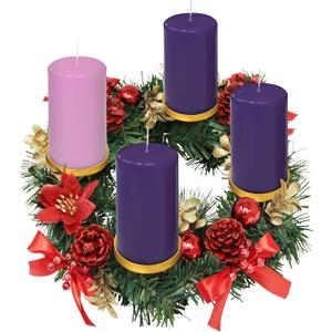 Red Ribbon Advent Wreath Ring Candle Holder for Pillar Candles - Large Size - Christmas Advent Wreaths Candleholder Stand - Advent Candle Decor - Advent Gifts