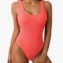 Limeeke Women One Piece Swimsuit Solid Ribbed Monokini Swimwear Scoop Neck Low Back Bathing Suit L