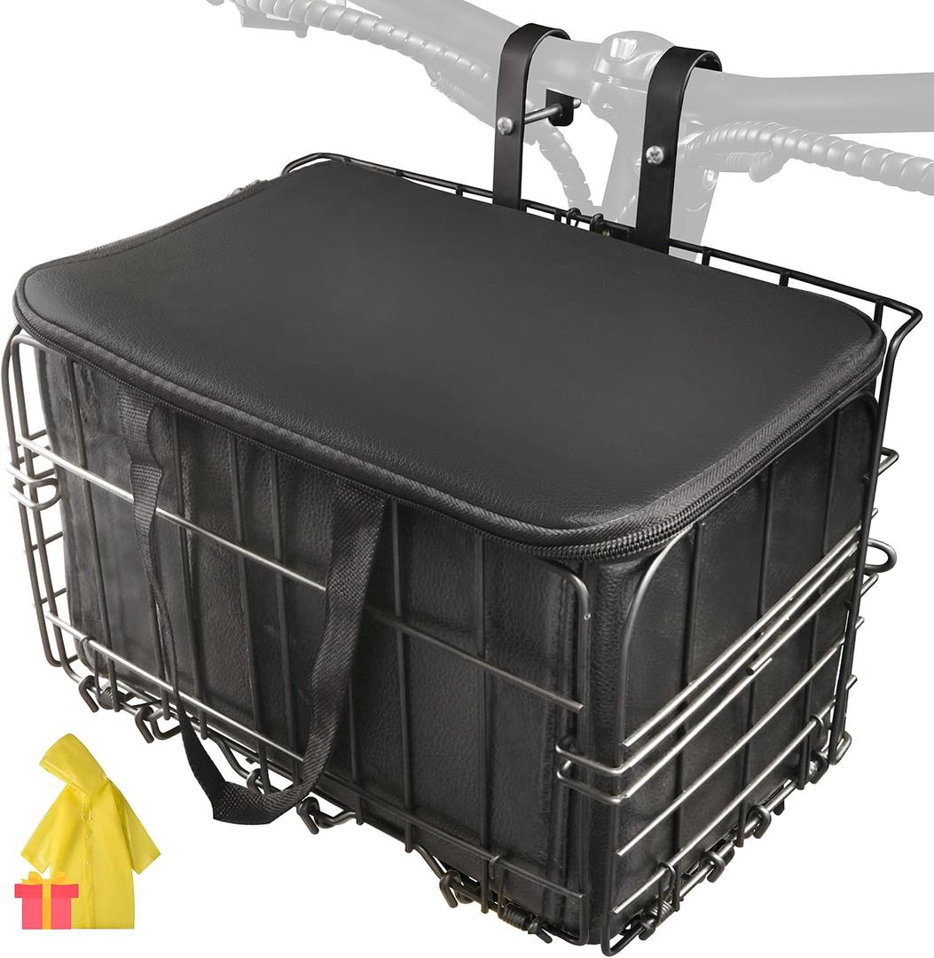 Himiway Folding Bike Basket - Front & Rear Hanging Cargo Storage Basket, Quick Release Mental Storage Rack for Bike Handlebar & Rear Rack, Max. Load 66 lbs /11 lbs, Waterproof & Anti-Rust