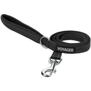 Best Pet Supplies Voyager Reflective Dog Leash or Collar with Neoprene Handle, for Small, Medium, and Large Breed Puppies, Cute and Heavy Duty for Walking, Running and Training - Black (Leash), S (5/8" x 5ft)
