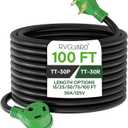 RVGUARD 30 Amp 100 Foot RV Extension Cord, Heavy Duty 10/3 Gauge STW Cord with LED Power Indicator and Cord Organizer, TT-30P/R Standard Plug, Green, ETL Listed