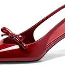 Coutgo Womens Bow Slingback Heels Low Kitten Heel Pumps Closed Pointed Toe Party Wedding Dress Shoes
