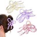 3PCS Bow Claw Clip for Women Bow Hair Clips Butterfly Claw Clips Plastic Hair Pins Non Slip Cute for Thin Hair Curly Gradation Purple Jaw Clip Barrettes Hair Claw Clips Styling Decor