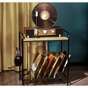 MAWEW Vintage Record Player Stand, Wooden Turntable Stand with Record Storage (Grey)