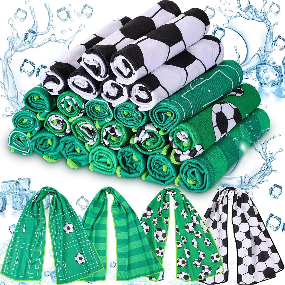 FuWeave 24 Pack Soccer Cooling Towel 40 x 12 Inch Breathable Sport Cooling Towel Microfiber Fast Drying Team Gifts for Athletes Yoga Gym Camping Running(Soccer)