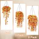 Artificial Hanging Flowers for Outdoor Fall Decoration, 6Pcs Faux Silk Daisy UV Resistant Look Real for Outside Home Indoor Planter Porch Window Yard Mums Autumn Decor (Yellow Fall Orange)