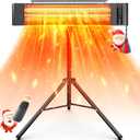 VAGKRI Outdoor Heaters, Electric Infrared Patio Heater with Remote and 12H Timer, IP65 Waterproof, 3 Heat Levels, Wall Mount or Tripod Stand for Home, Office, Patio, Garage