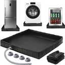 Foldable Washing Machine Drain Pan with Drain Pipe & 4 Anti-Vibration Pads, 31.5x31.5x4.7 Inch Portable Leak Proof Tray for Washer/Dryer, Non-Slip Waterproof Drip Pan with Raised Edge