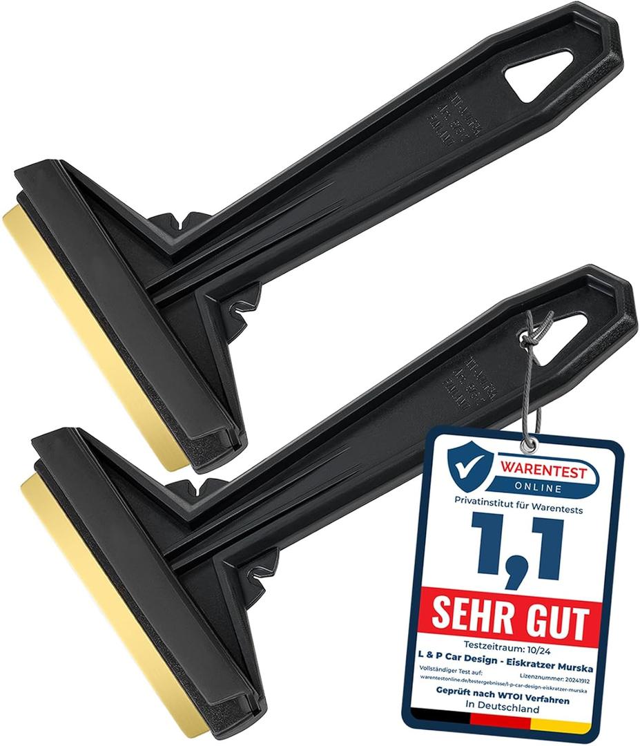 Car Ice Scraper Brass Blade - fast, easy & efficient - [ 2 Pack ] Brass Ice Scraper for Car - Ice Scrapers for Car Windshield Ice Scraper - Original Murska from Europe - for Winter - A054-2 Black