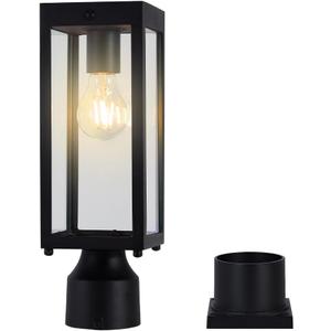 Solar Lamp Post Light Outdoor 14.5", Waterproof Dusk to Dawn Solar Post Light, Matte Black, for Yard Garden Driveway Patio
