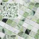 6 Sheets Emerald Green and Carrara White Marble Square Mosaic backsplash Tiles, Polished Shower Room Floor and Wall Tiles