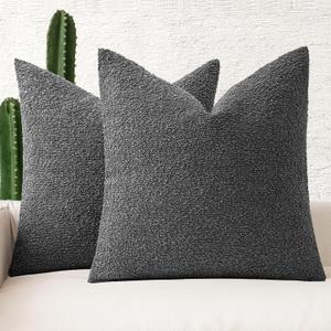 MIULEE 18x18 Inch Decorative Pillow Covers for Couch Bed Set of 2 Textured Boucle Neutral Throw Pillow Covers Dark Gray Grey Accent Solid Pillowcases Sofa Living Room Home Decor (Charcoal)