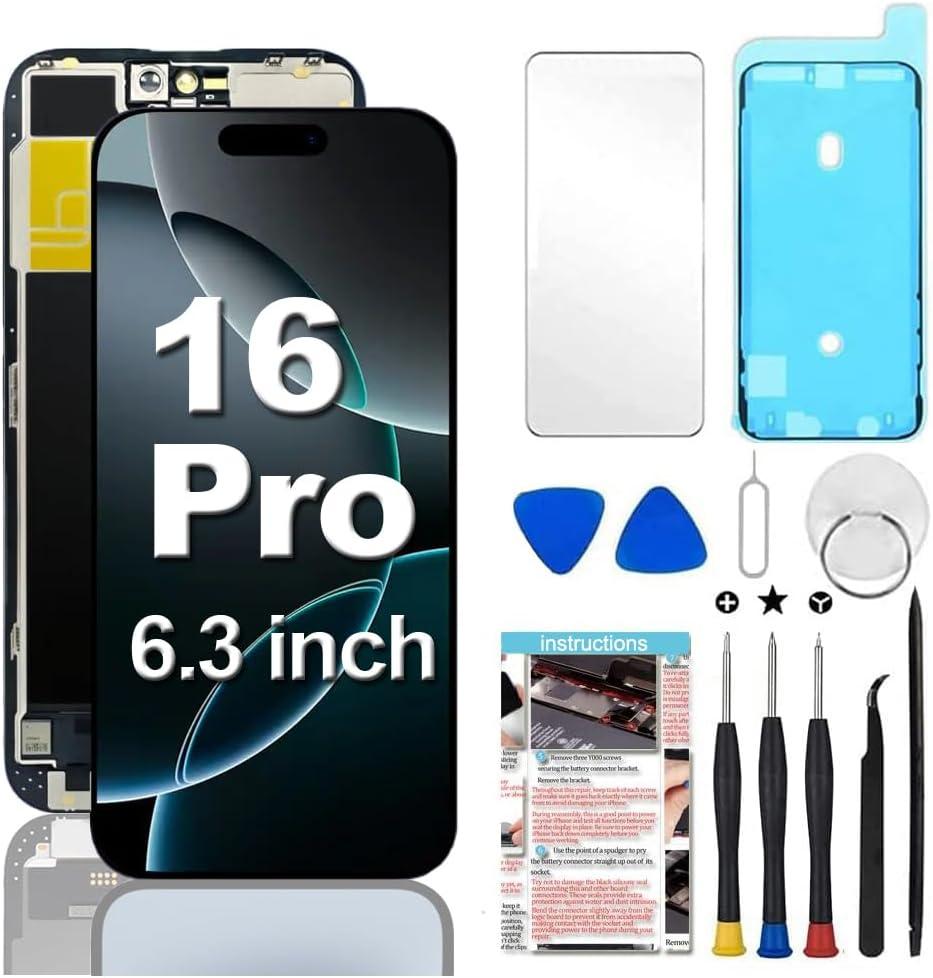 Fixerman for iPhone 16 Pro Screen Replacement 6.3 inch, 3D Touch LCD Display Digitizer Assembly with Repair Tools - Model A3293,A3083,A3294,A3292