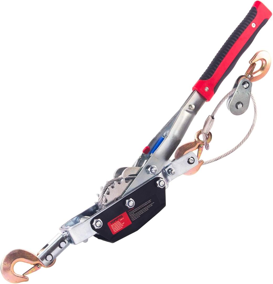Come Along Winch,5 Ton Capacity Portable Power Puller with 11.5FT Steel Cable,Heavy Duty Come Along Tool with Dual Gears,3 Hooks,Hand Winch Tool