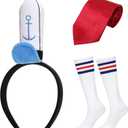 3Pcs Halloween Sailor Costume Set Include Sailor Headband,Tie and Socks Yellow Square Accessories for Men Women Cartoon Party Dress Up